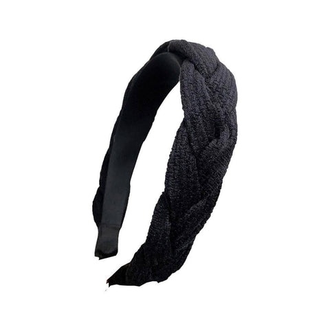 Women's Braided Plait Headband with Stretchy Fit - Black