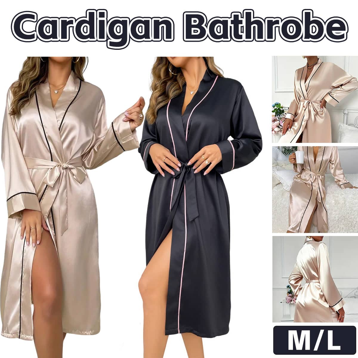 Women's Cardigan Bathrobe with Belt - Black, Size M (Bust 112 cm) - view 2