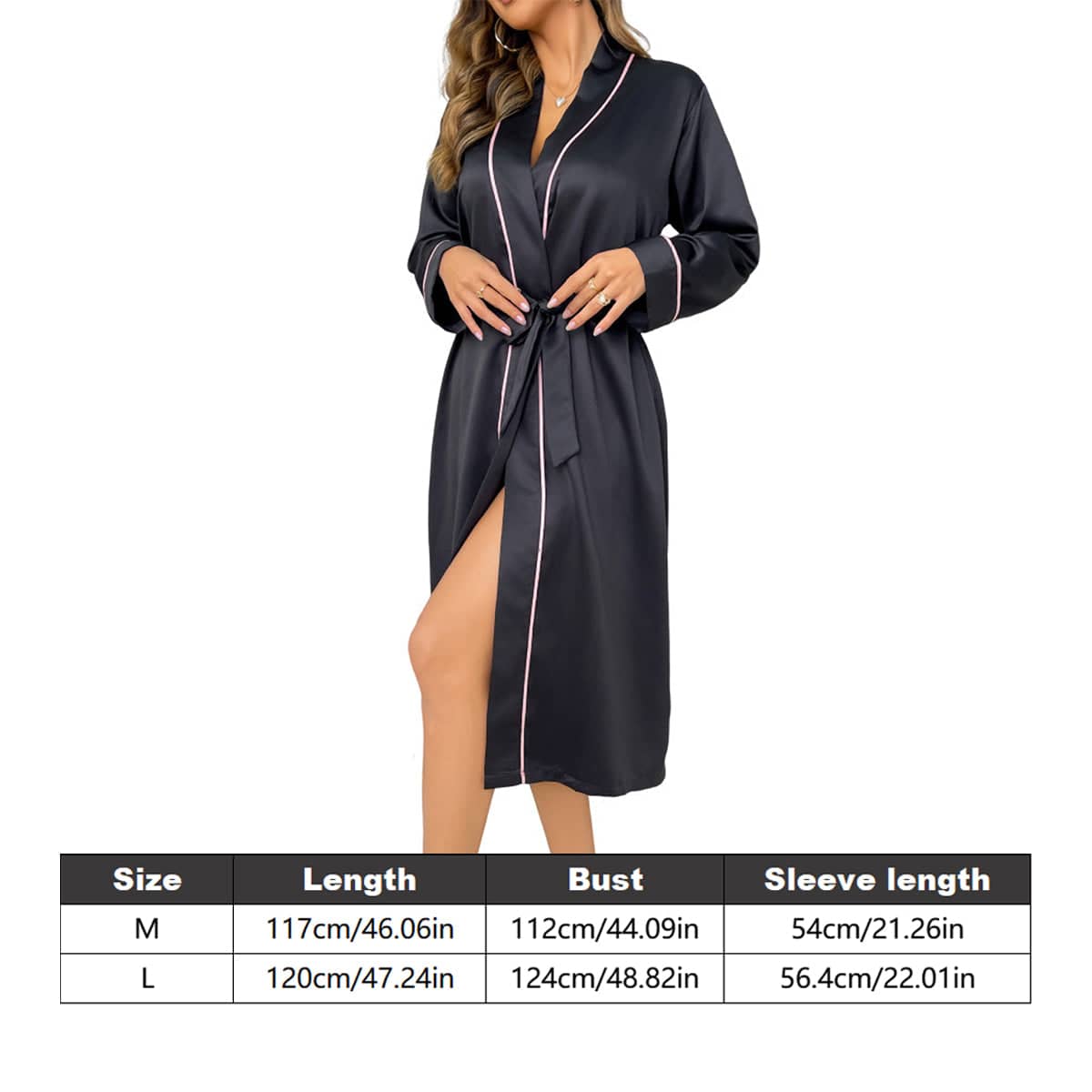 Women's Cardigan Bathrobe with Belt - Black, Size M (Bust 112 cm) - view 4
