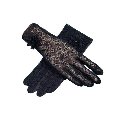 Women's Lace Sun Protection Gloves with Touchscreen Fingertips - Black