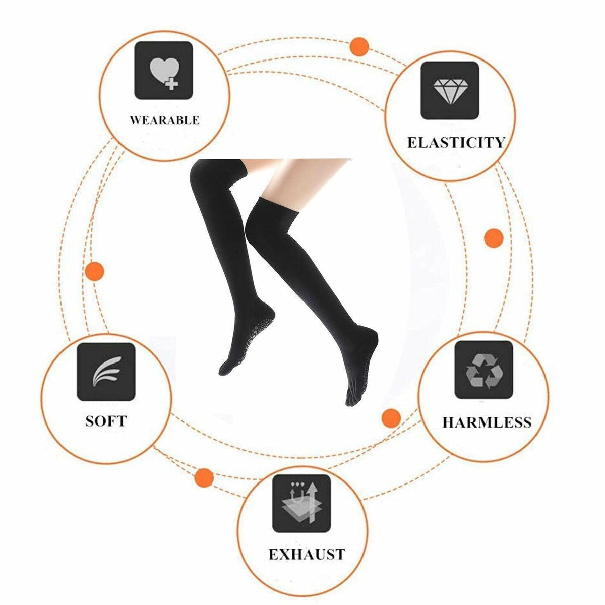 Women's Long Five-Toe Pilates Socks with Non-Slip Grip - Black, Medium (75 cm Long) - view 10