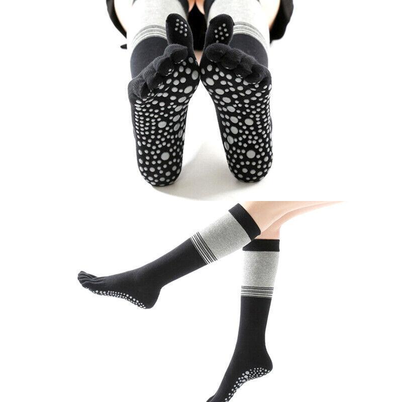 Women's Long Five-Toe Pilates Socks with Non-Slip Grip - Black, Medium (75 cm Long) - view 11