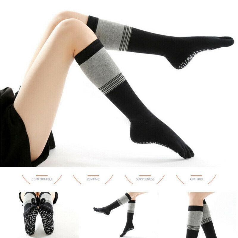 Women's Long Five-Toe Pilates Socks with Non-Slip Grip - Black, Medium (75 cm Long) - view 13