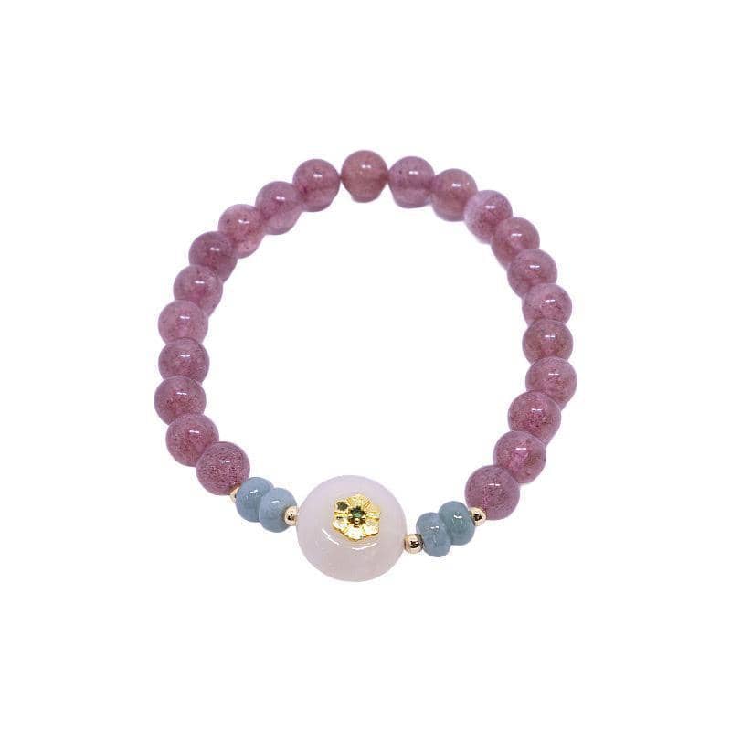Women's Natural Strawberry Crystal Bracelet with Gold Flower Centrepiece - view 2