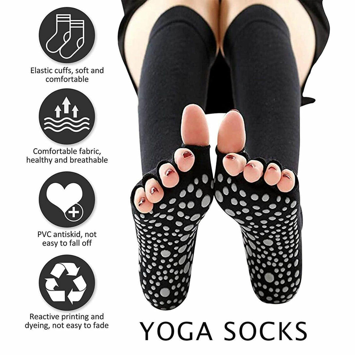 Women's Pilates Grip Socks, Anti-Slip Yoga Socks - Long Pink Light Grey - view 8