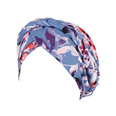 Women's Stretch Turban Hat with Braid Design - Blue