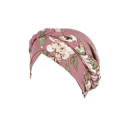 Women's Stretch Turban Hat with Braid Design - Pink