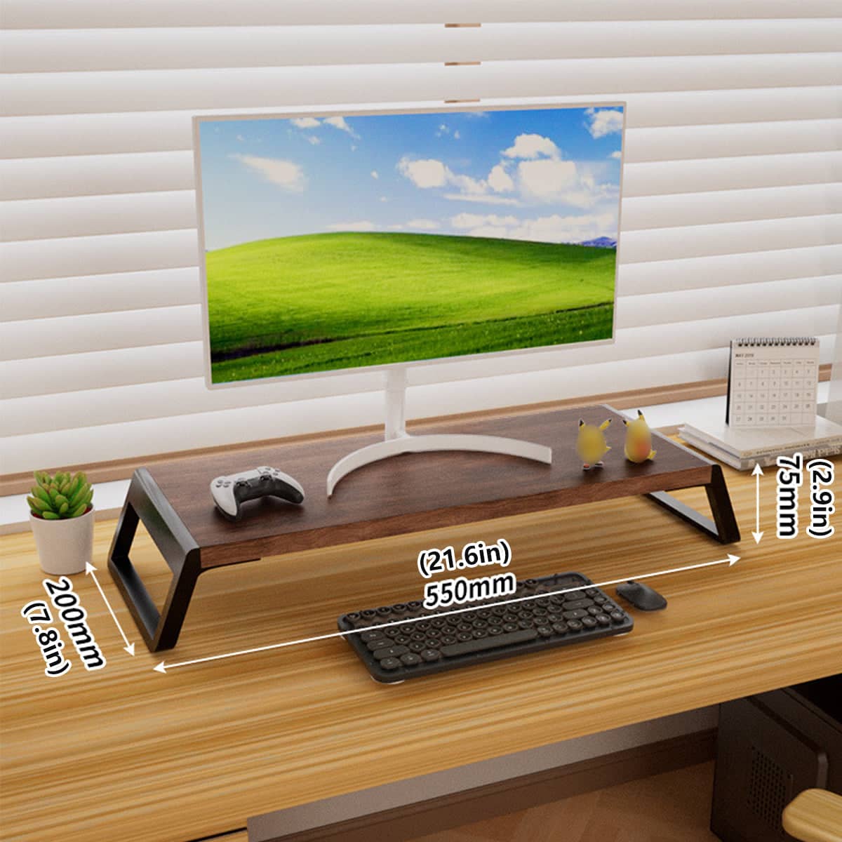 Wood and Metal Desktop Monitor Stand Riser with Hidden Storage for Home Office - view 3