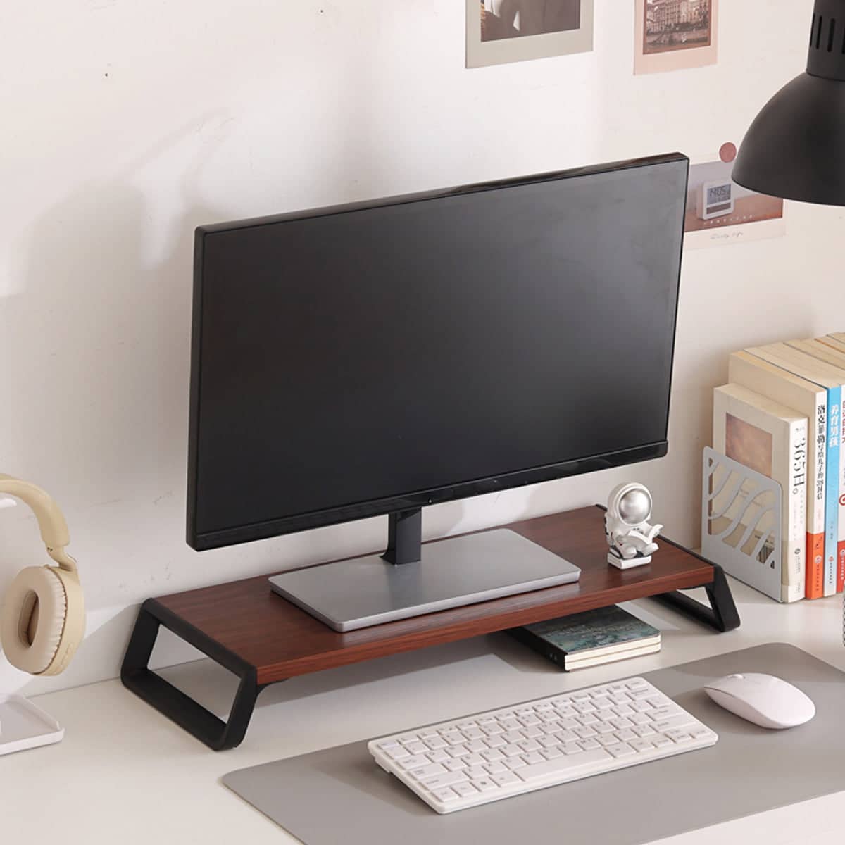 Wood and Metal Desktop Monitor Stand Riser with Hidden Storage for Home Office - view 5