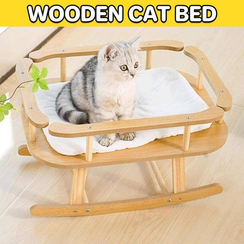 Wooden Cat Rocking Bed with Breathable Cushion, White