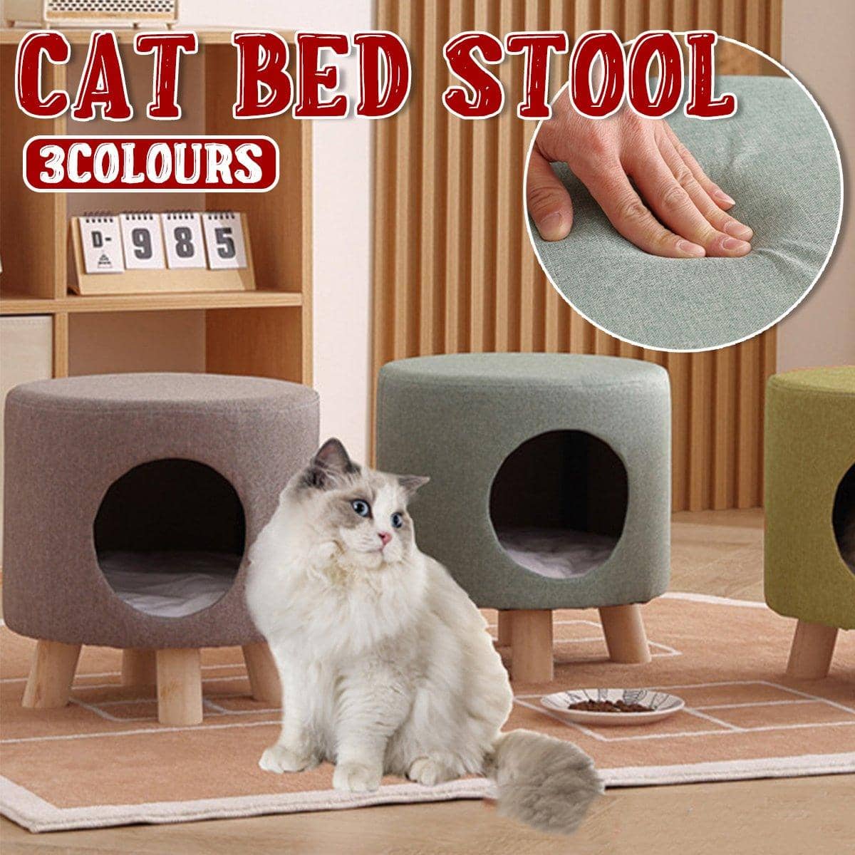 Wooden Cat Stool House - Taupe, 34 x 35 cm - view 2