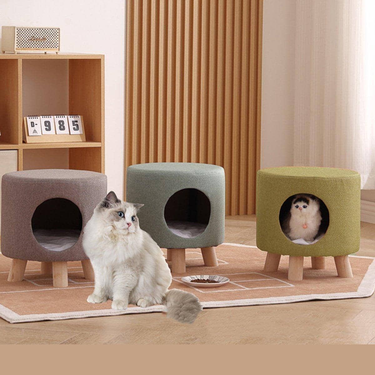 Wooden Cat Stool House - Taupe, 34 x 35 cm - view 5