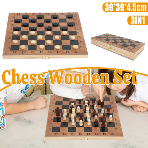 Wooden Chess Set, Foldable Portable Board, 39 x 39 x 4.5 cm