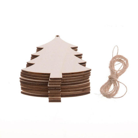 Wooden Christmas Hanging Ornaments for DIY Crafts, 10 Pack - Christmas Tree