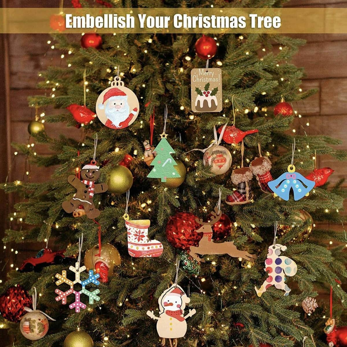 Wooden Christmas Hanging Ornaments for DIY Crafts, 10 Pack - Heart - view 5