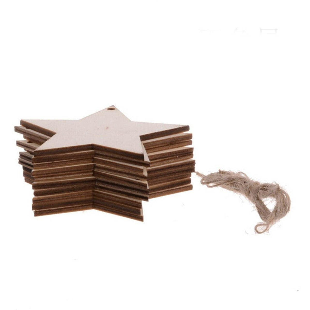 Wooden Christmas Hanging Ornaments for DIY Crafts, 10 Pack - Star