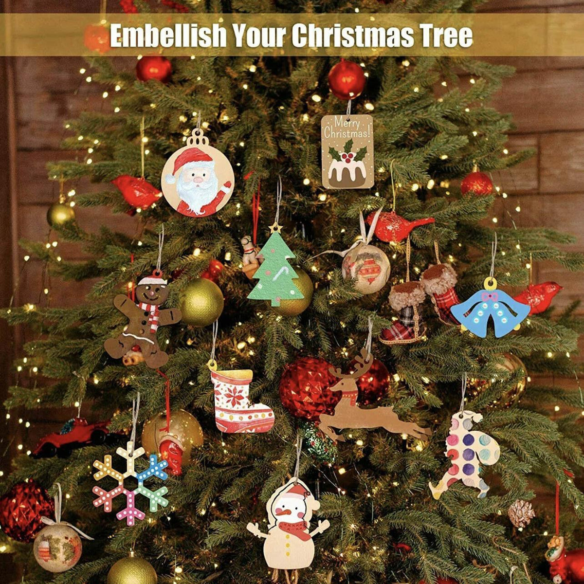 Wooden Christmas Hanging Ornaments for DIY Crafts, 10 Pack - Star - view 5