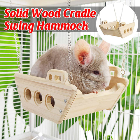 Wooden Cradle Swing Hammock Cage Accessory for Small Pets, Natural Wood Decoration