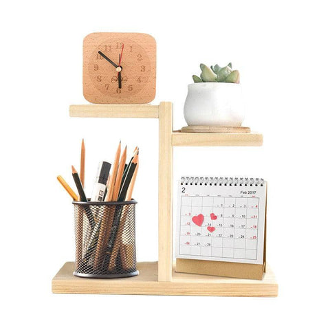 Wooden Desktop Storage Shelf - Natural Wood