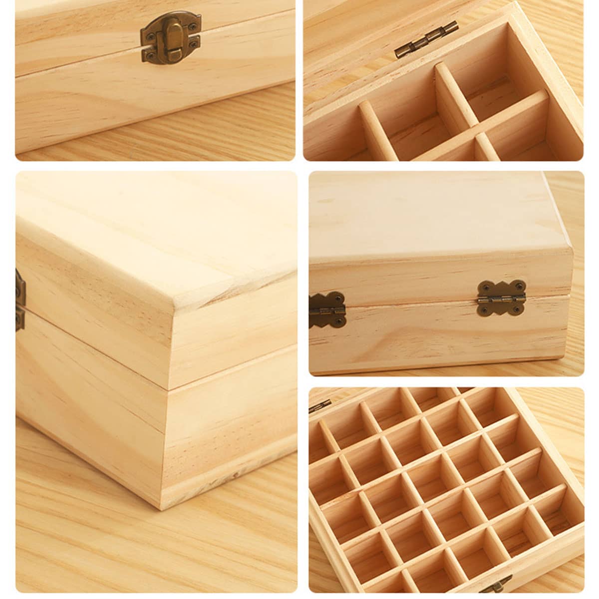 Wooden Essential Oil Storage Box with 25 Compartments and Metal Latch - view 5
