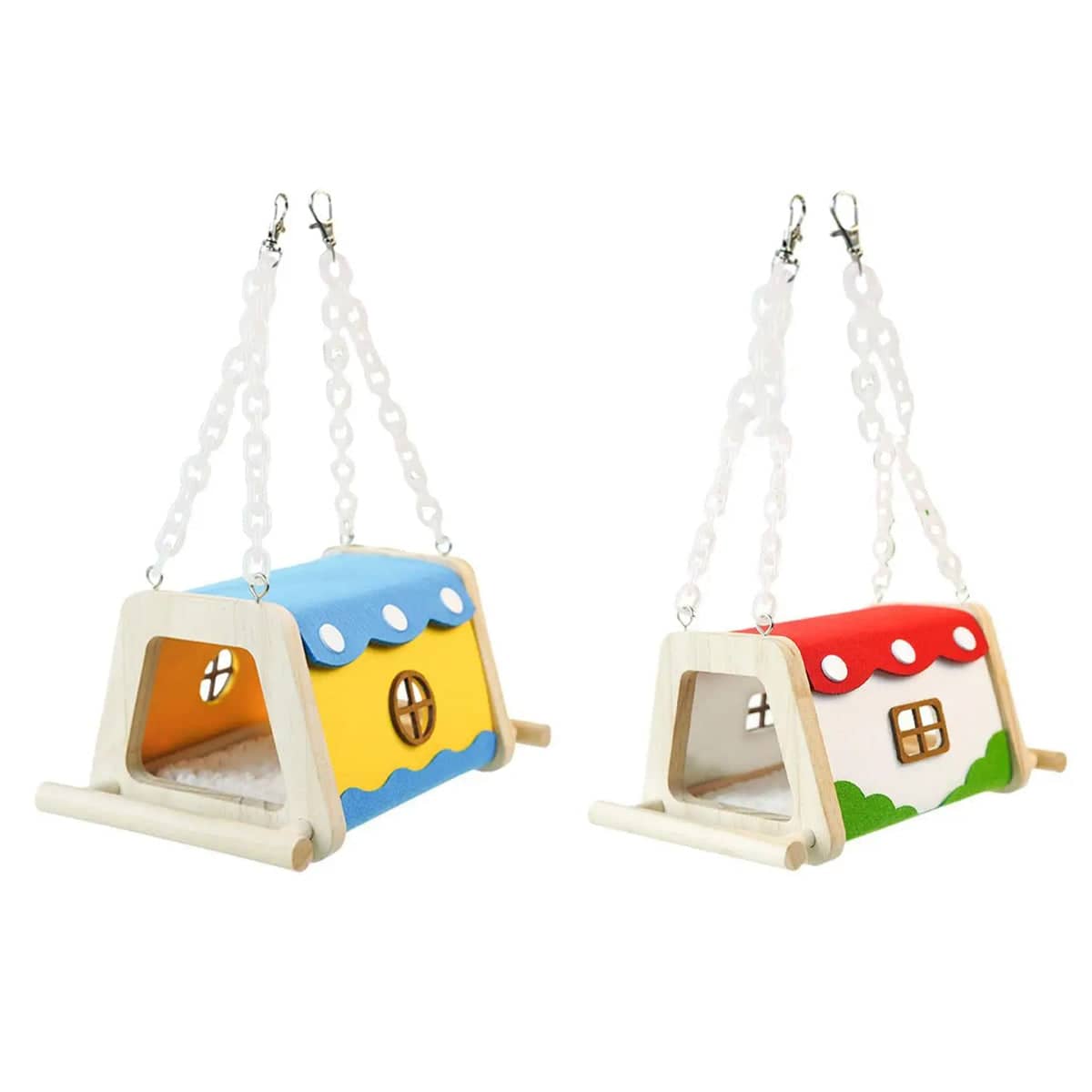 Wooden Felt Parrot Nest Hideaway with Standing Perch for Bird Cage - Red - view 3