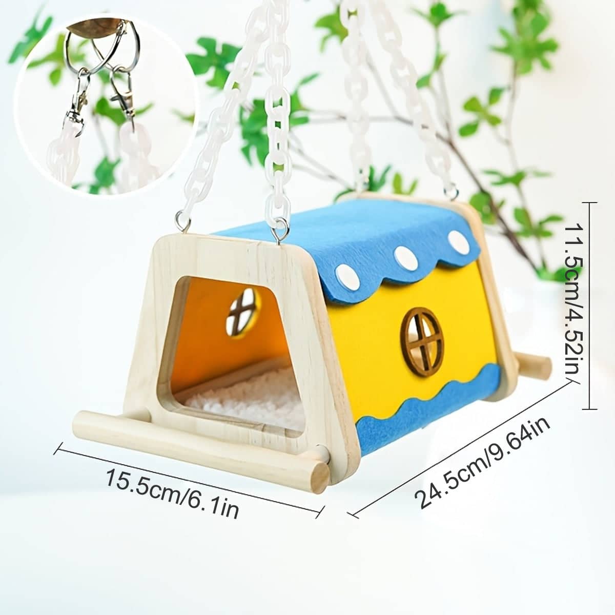 Wooden Felt Parrot Nest Hideaway with Standing Perch for Bird Cage - Red - view 4