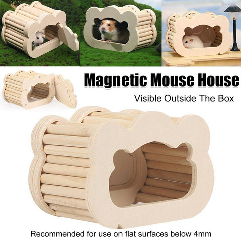 Wooden Hamster Hiding House - Small Pet Nest with Observation Window
