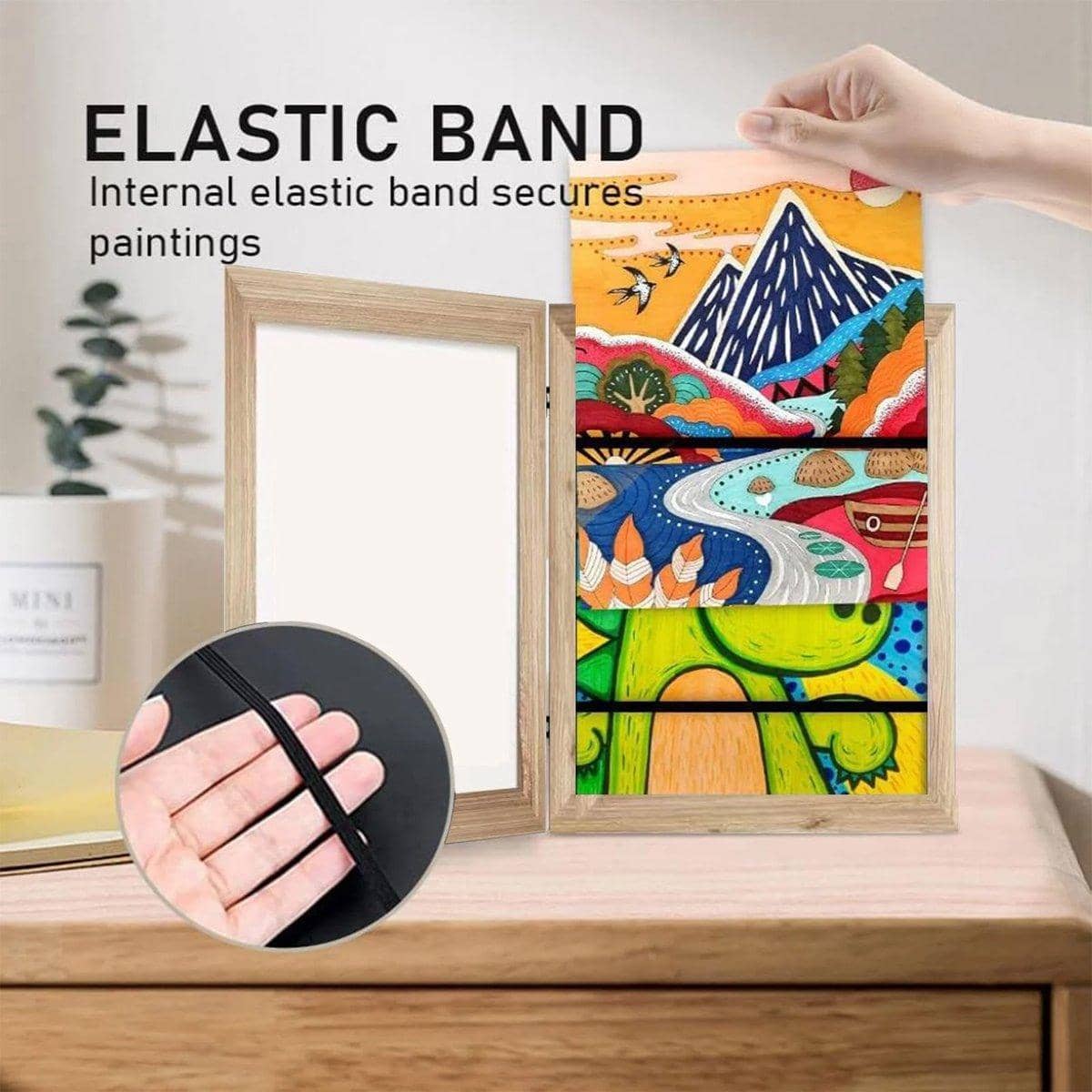 Wooden Kids Art Frame Display Holds up to 150 Pictures, Front Loading - view 4