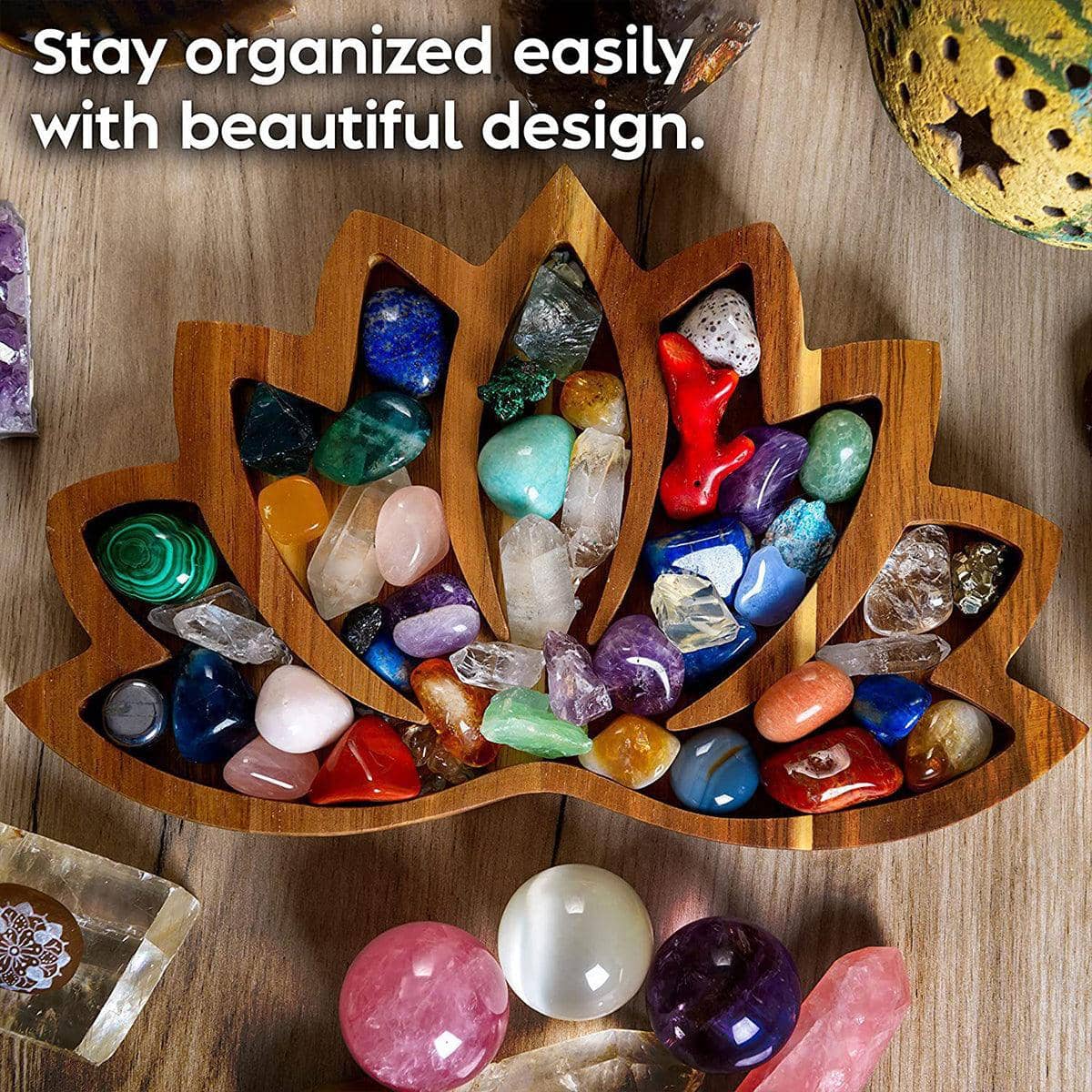 Wooden Lotus Crystal Tray with Stone Rack for Storage and Display - view 4