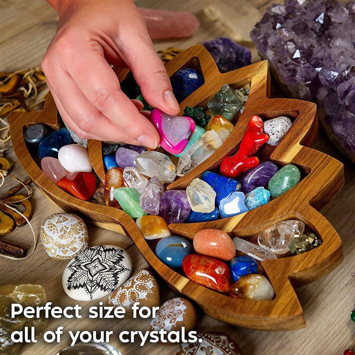 Wooden Lotus Crystal Tray with Stone Rack for Storage and Display - view 5