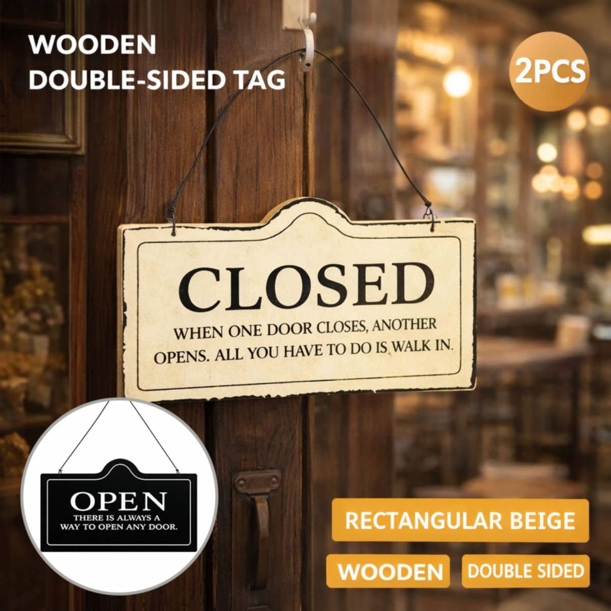 Wooden Open Closed Hanging Shop Signs 2 Pack 20 x 10 cm
