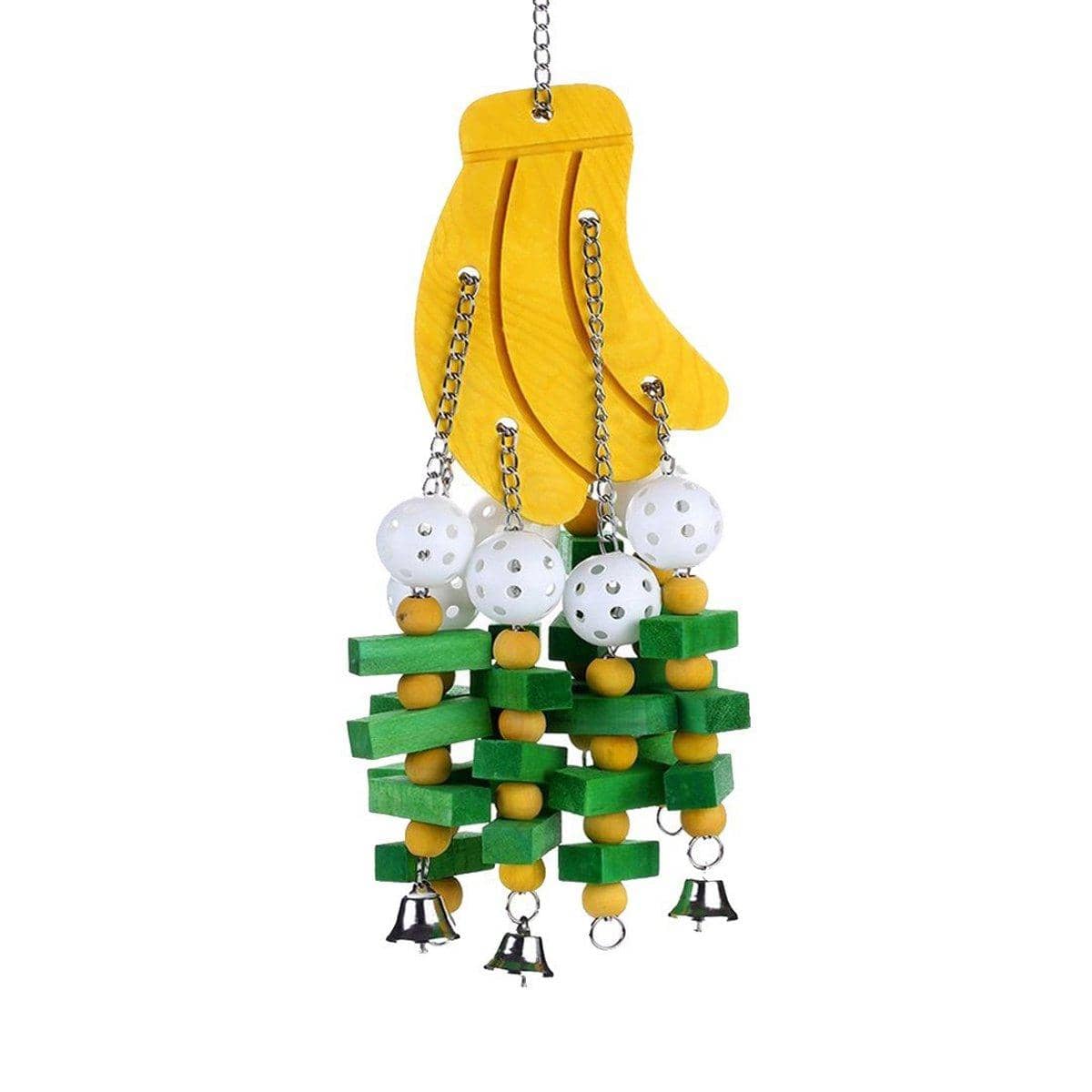 Wooden Parrot Chew Toy with Bell, Banana Shape - 22 Inch (56cm)