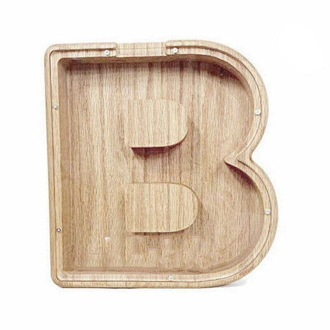 Wooden Piggy Bank Coin Saving Money Box - Letter B