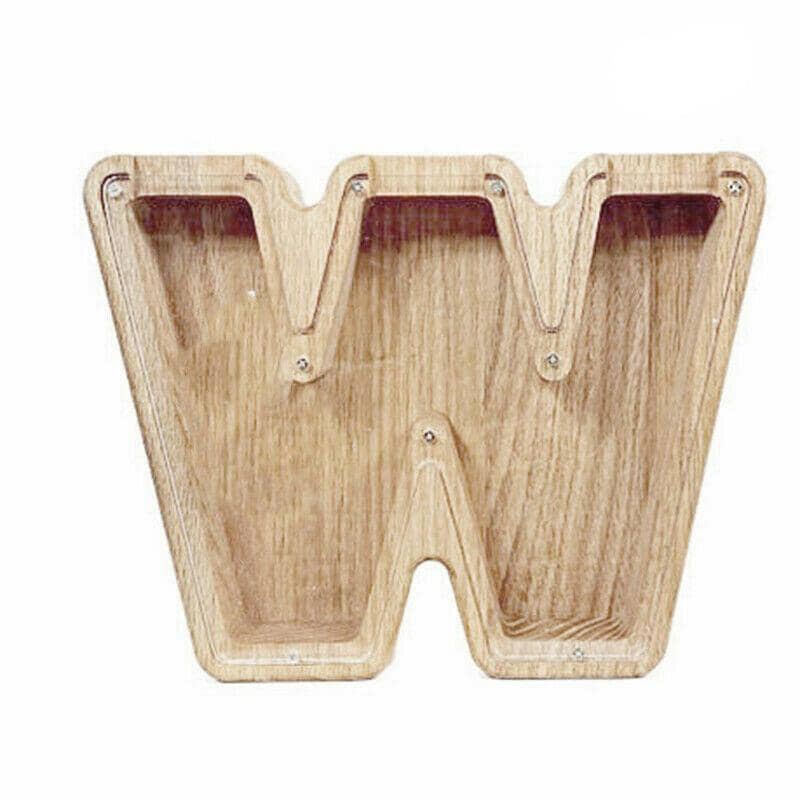 Wooden Piggy Bank Coin Saving Money Box - Letter W