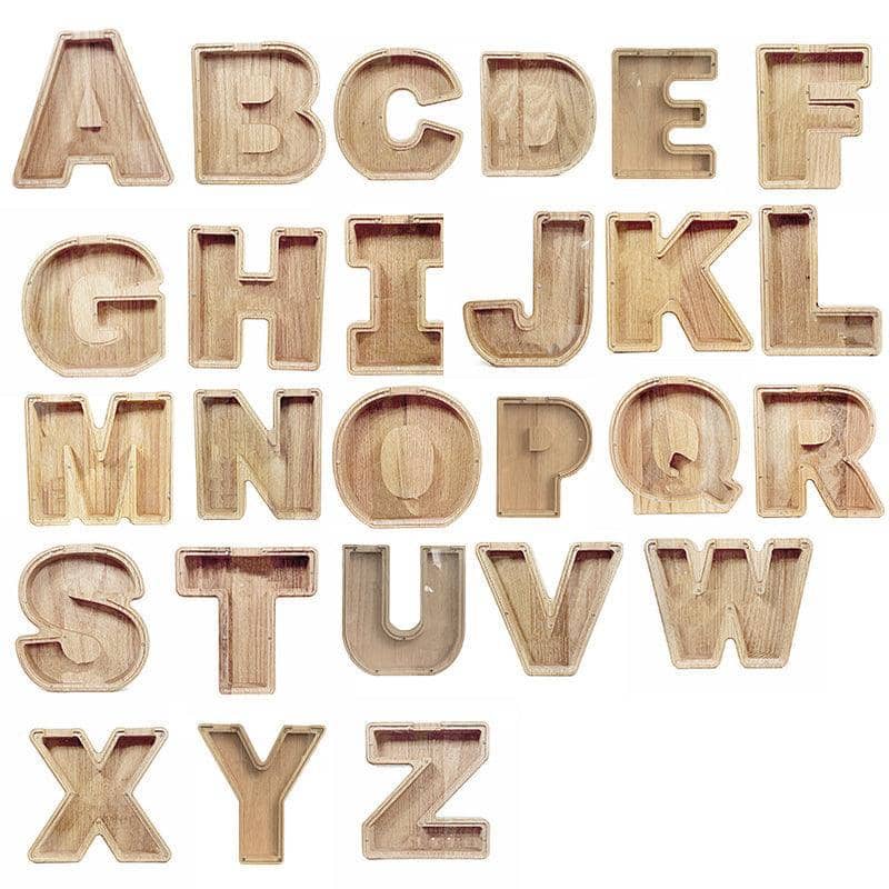 Wooden Piggy Bank Coin Saving Money Box - Letter W - view 3