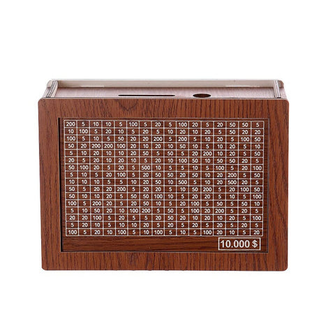 Wooden Piggy Bank Savings Box with Counting Grid - 10000 Dollar Goal