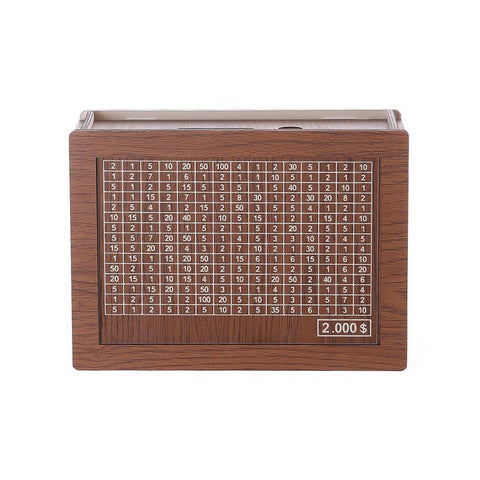 Wooden Piggy Bank Savings Box with Counting Grid - 2000 Dollar Goal