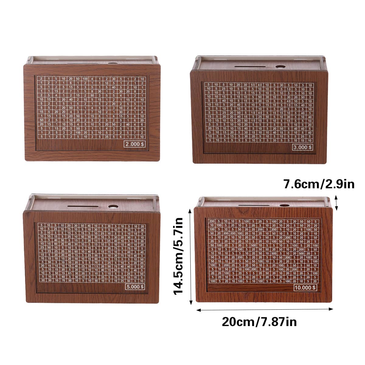 Wooden Piggy Bank Savings Box with Counting Grid - 5000 Dollar Goal - view 4