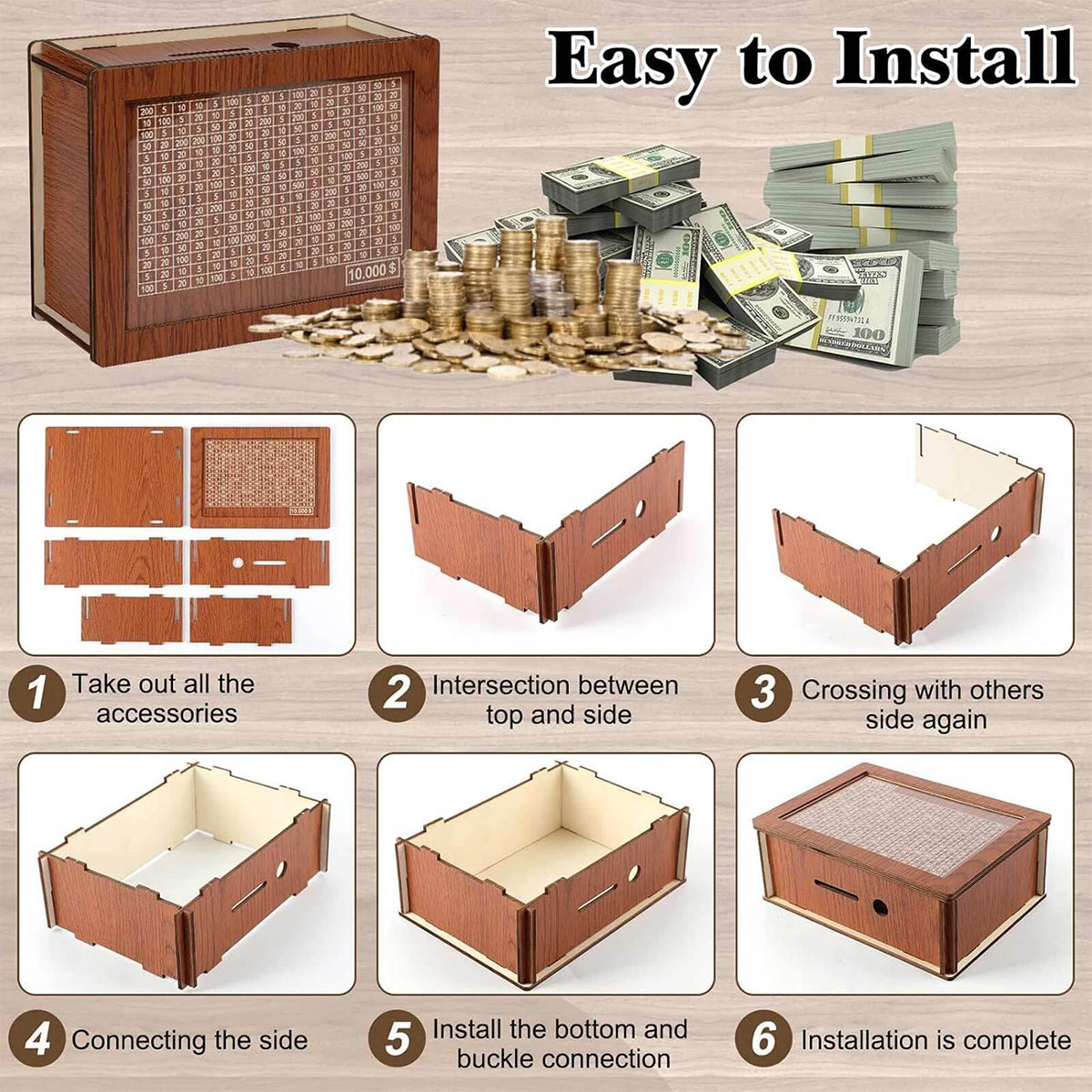 Wooden Piggy Bank with Savings Counter - 3000 - view 12