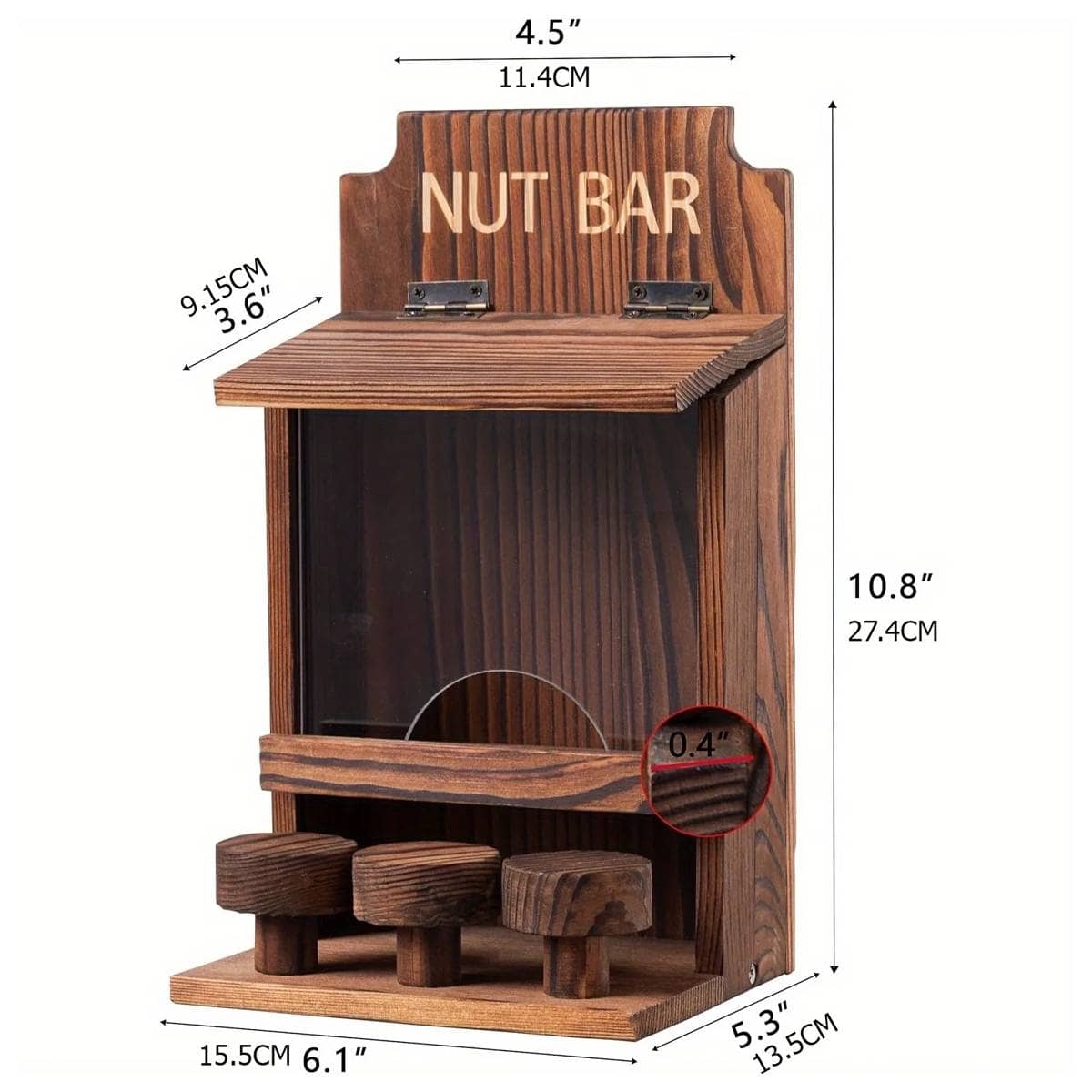 Wooden Squirrel Feeder with Clear Window and Three Perch Stools - view 3