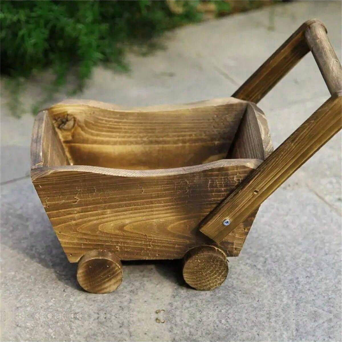 Wooden Wheelbarrow Planter with Removable Handle - view 4