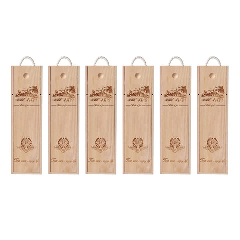 Wooden Wine Gift Boxes, Pack of 6 - Single Bottle, Pull-Out Lid