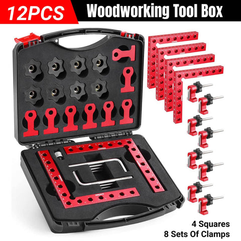 Woodworking Square Set 12 Piece Aluminium Alloy with Clamps and Carry Case