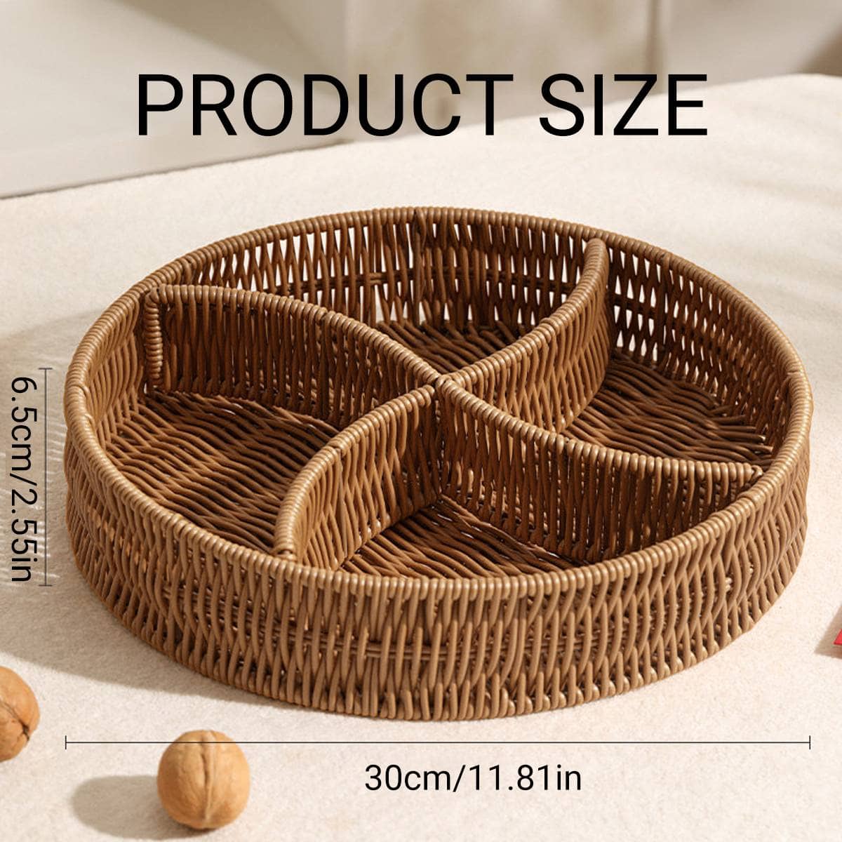 Woven Imitation Rattan Round Storage Basket with Compartments - view 3