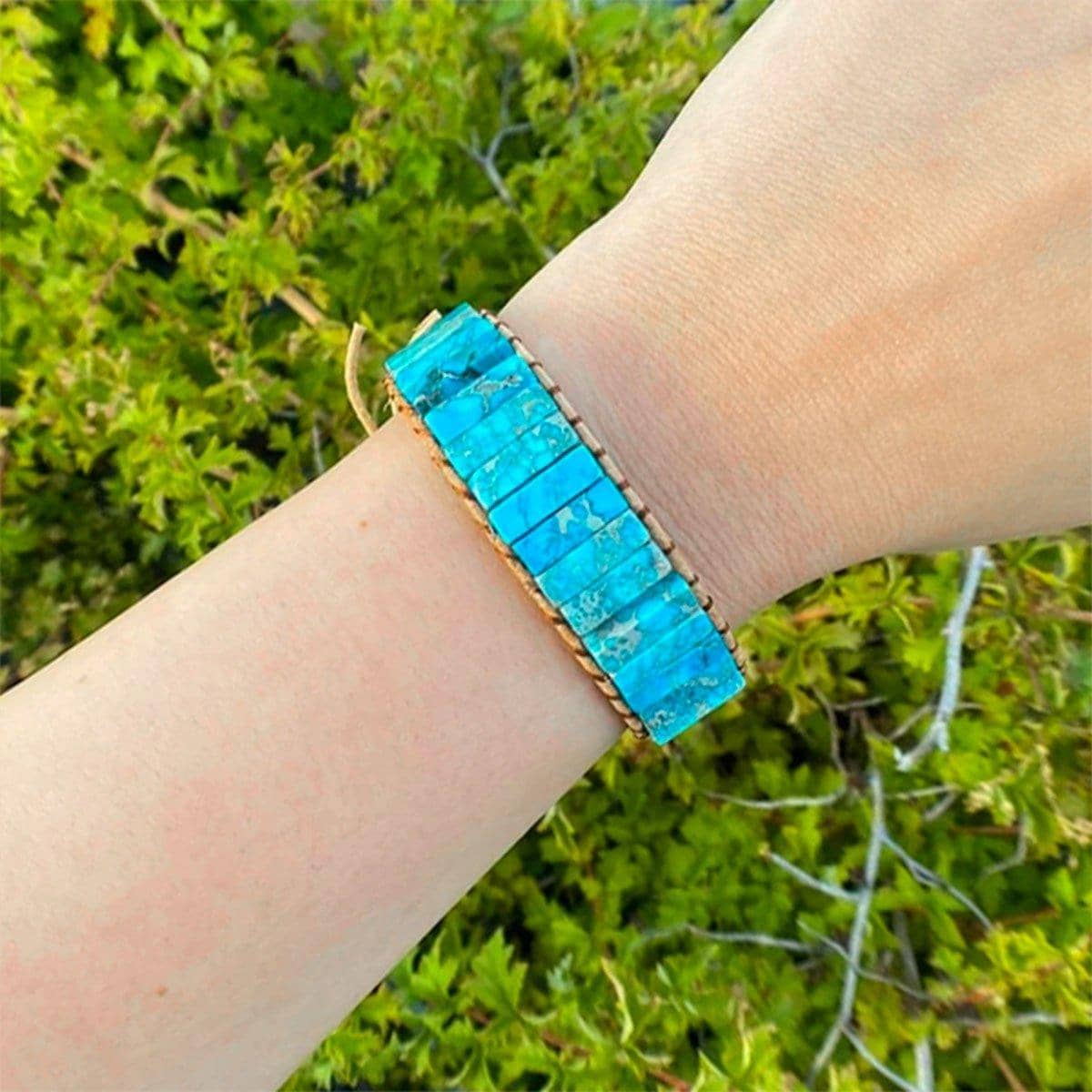 Woven Natural Stone Bracelet, Adjustable - Brown - view 5