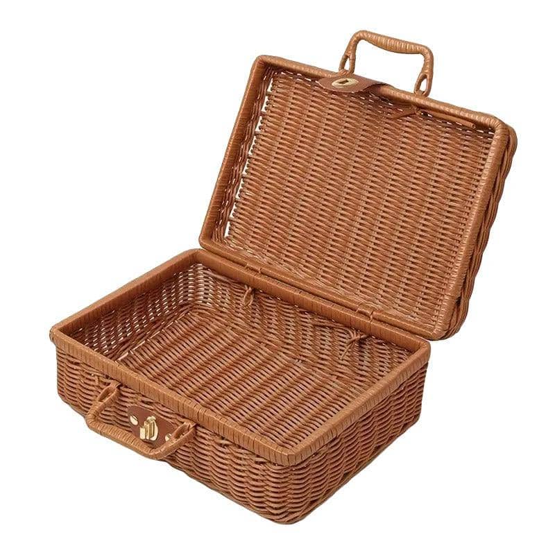 Woven Rattan Suitcase Storage Box with Lid for Home Office - view 2