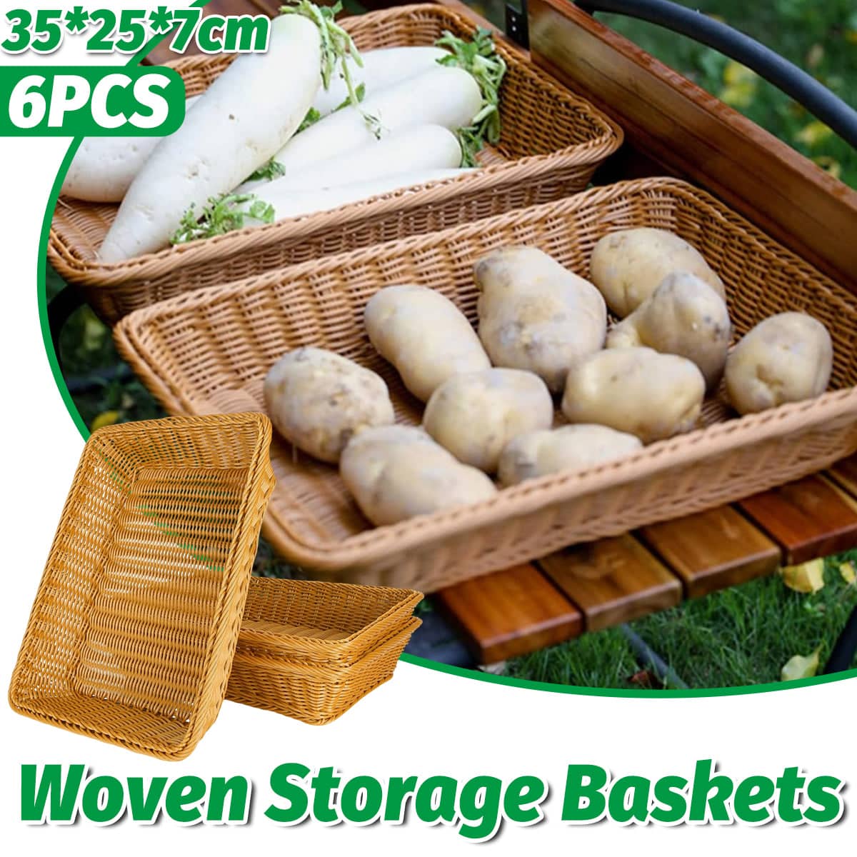 Woven Storage Baskets Set of 6, Rectangular PP Rattan Style Organisers