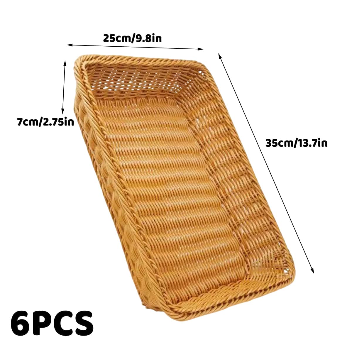 Woven Storage Baskets Set of 6, Rectangular PP Rattan Style Organisers - view 3