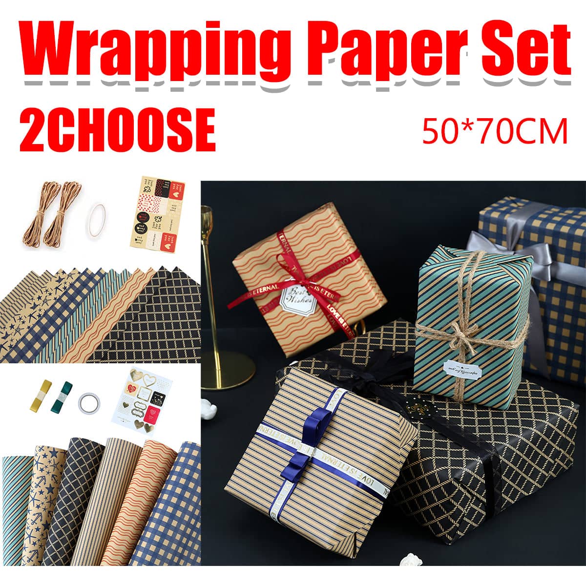 Wrapping Paper Gift Paper Thick Durable for Birthday Holiday - Stripe and Wave Design Set 3 - view 2