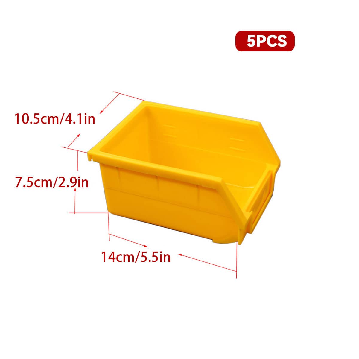 Yellow Plastic Parts Bins, 5 Pack, 14 x 10.5 x 7.5 cm - view 3